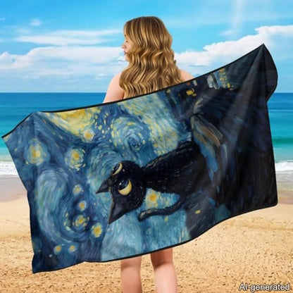 Starry Cat Print Car Towels for Seats Sweat Absorption Car Seat Towel Cover After Gym Non Slip Towel Automotive Seat Covers for Truck Sedan SUV, Easy to Install and Clean - color: Blue - Starry Cat