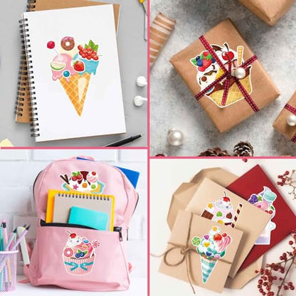 Make Your Own Ice Cream Sticker, Make-a-face Stickers, Summer Supplies | 24 Sheets Mix and Match Sticker Sheets Goodie Bags Stuffers DIY Summer Ice Cream Stickers for Kids Party Favors Activities - style: Ice Cream Stickers