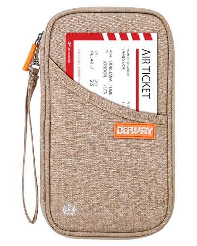 defway Passport Holder Travel Wallet - Family Passport Holder of 4, RFID Blocking Passport Wallet for Men Women, Travel Essentials for Flying (khaki) - color: khaki