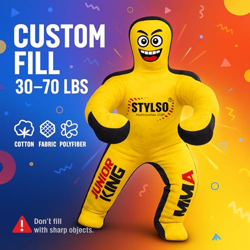 Unfilled Wrestling Dummy for Kids – Youth Grappling Dummy BJJ, MMA, Jiu Jitsu & Judo Training Partner – Durable Martial Arts Practice Buddy - color: Yellow, size: 4ft / 48"