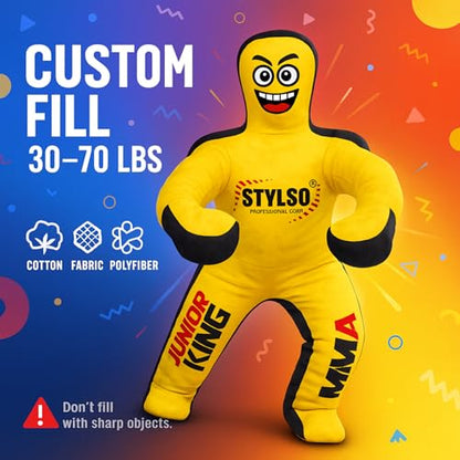 Unfilled Wrestling Dummy for Kids – Youth Grappling Dummy BJJ, MMA, Jiu Jitsu & Judo Training Partner – Durable Martial Arts Practice Buddy - color: Yellow, size: 4ft / 48"