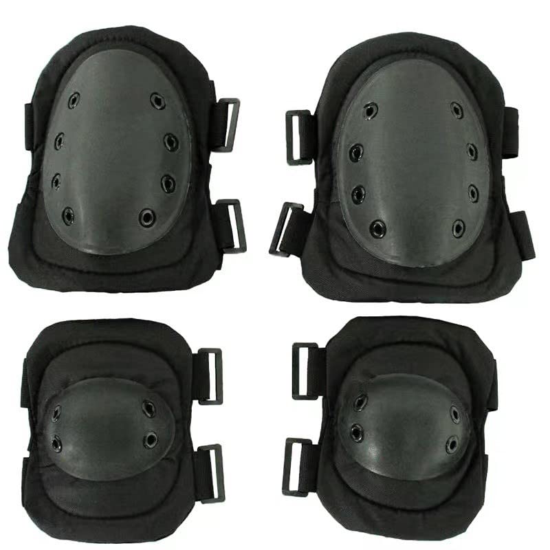 Knee Pad Elbow Pad Set Airsoft Knee Elbow Protective Pads Combat Paintball Skate Outdoor Sports Tactical Safety Guard Gear (Black-Set of 4, M-for Adult) - style: Black, Set of 4