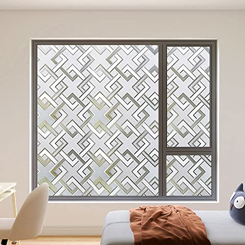 Frosted Window Privacy Film,3D Vinyl Decorative Window Decals, UV Blocking Static Cling No-Glue Glass Window Film (35.4 x 78.7 inch) - size: 35.4'' x 78.7'' (90 x 200 cm)