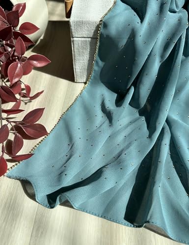 Hijab for Women Premium Chiffon Hijab Rhinestone Hijab Scraf for Women Muslim - color: Sage