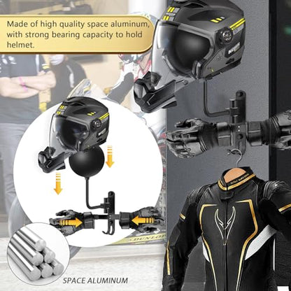 Kikerike Motorcycle Helmet Rack Wall Mount 180 Degree Rotation Metal Bike Helmet Holder Mount Bicycle Helmet Display Hanger Stand with 2 Hooks for Motorcycle Bike Baseball Rugby Helmet - 2 Pack - color: Black(2pcs With Gloves Holder)