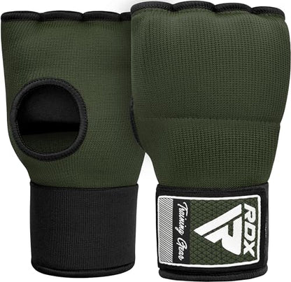 RDX Gel Boxing Hand Wraps Inner Gloves Men Women, Quick 100cm Long Wrist Straps, Elasticated Padded Fist Under Mitts Protection, Muay Thai MMA Kickboxing Martial Arts - color: Army Green, size: Small