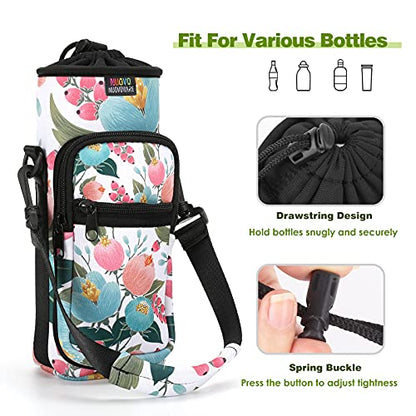 Nuovoware Water Bottle Carrier Bag, 25oz/32oz, Rosebush pink | Adjustable Shoulder Hand Strap, 2 Pocket, Neoprene Sleeve, For Hiking Travelling Camping - color: Rosebush Pink, size: 25-32 Ounces - Standard