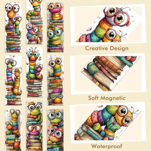 Whimsical Bookworms Magnetic Bookmarks, 30 Pcs Cute Cartoon Worm Book Mark Magnet Clips for Reading Kids, Fun Page Markers for Books School Classroom Stationary Rewards Bookish Gifts - style: Bookworm