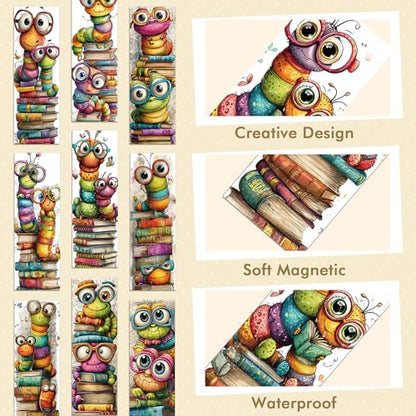 Whimsical Bookworms Magnetic Bookmarks, 30 Pcs Cute Cartoon Worm Book Mark Magnet Clips for Reading Kids, Fun Page Markers for Books School Classroom Stationary Rewards Bookish Gifts - style: Bookworm