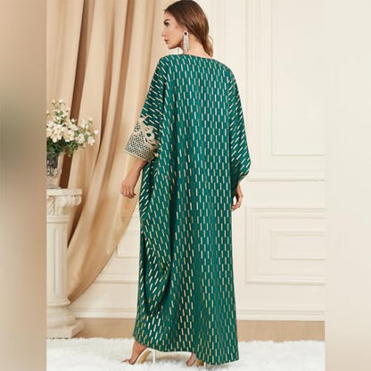 Embroidered Abaya Kaftans for Women Modern Elegant Dubai Moroccan Dubai Kaftan Dresses Abaya for Women Muslim Dress - color: Dark Green