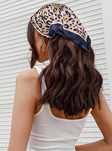 GERINLY Silk Hair Scarf Animal Print Leopard Neck Scarf Summer Neckerchief for Women Bag Purse Accessory - color: Khakinavy
