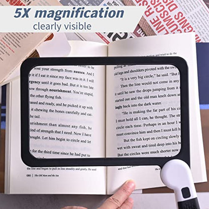 Magnifying Glass with Light, Page 5X Folding Handheld Rectangular Magnifier with 48 Lights for Reading Books & Close Work, Ideal Lighted Magnifying Gift for Low Visions - style: 5X
