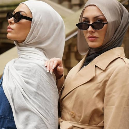 Crinkle Cotton Hijab, Soft Light and Breathable Hijab Scarf For Women, Suitable for All Seasons - color: Navy