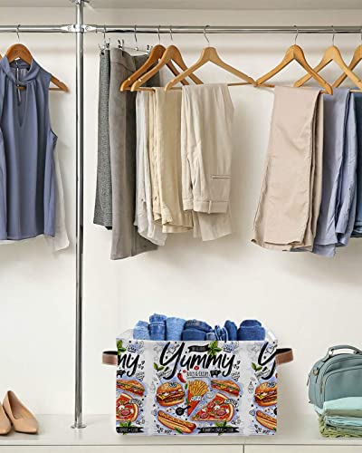 2 PCS Large Storage Baskets Bins Fast Food Collapsible Storage Box Laundry Organizer for Closet Shelf Nursery Kids Bedroom Delicious Pizza French Fries Burger Sandwich - size: 2 PCS-15x11x9.5 Inches