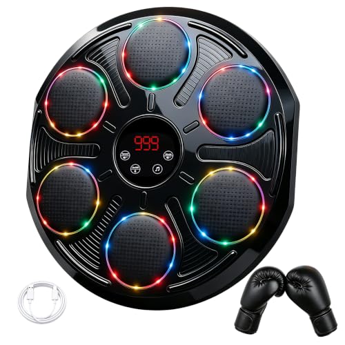 Premium Heavy Duty Burwayo Smart Music Boxing Machine for Adults | Wall-Mounted Bluetooth Punching Pad with Lights, 12 Modes Speeds, Adjustable Height, Gloves Included – Home Fitness for Teens