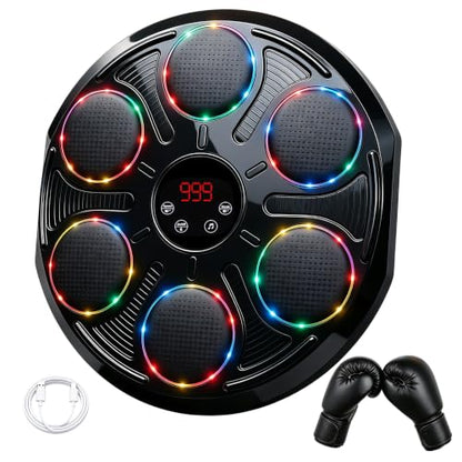 Premium Heavy Duty Burwayo Smart Music Boxing Machine for Adults | Wall-Mounted Bluetooth Punching Pad with Lights, 12 Modes Speeds, Adjustable Height, Gloves Included – Home Fitness for Teens