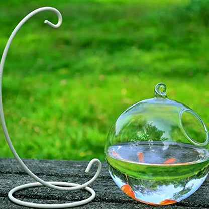 Desk Hanging Fish for Tank Bowl for Flower Plant Vase Ball Glass Clear Round Shape Save Space Convenie Desk Bowl with Stand - color: black