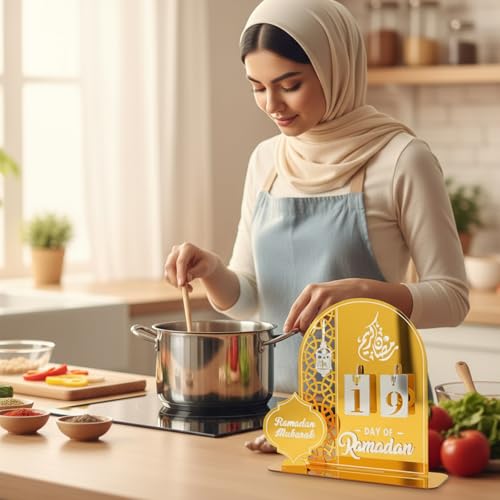 Ramadan Calendar, Golden Acrylic Ramadan Advent Calendar for Home Decor, Ramadan Good Deed Calendar for Kids Aged 14+, Ramadan Countdown Decorations, Ramadan Gift for Families