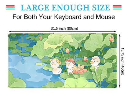 Green Cute Anime Desk Mat Kawaii Cartoon Ducks Gaming Mouse Pad XXL Large Anime Girl Gamer Mousepad Women Office Decor Desk Pad Aesthetic Lotus Leaf Laptop Keyboard Pad Computer Mat 31.5x15.75 in - color: C-blue Green Cartoon Ducks