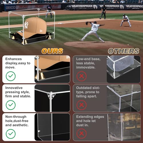 KOLIPI Hat Display Case, Clear Acrylic Baseball Cap Display Box with Double Layer Base, Self-Assembly Showcase for Baseball Cap, Snapback, Mini Helmet, UV Protection for Signed Memorabilia - size: Hat Case, 11x8x7 inches