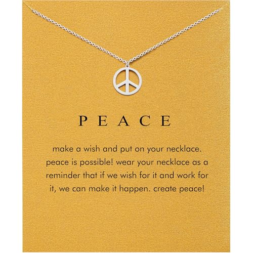 Dainty Silver Necklace for Women - Ankh Jesus Horse Celtic Cross Necklace for Women, Dainty Charm Spider Christian Gifts for Friends Sister Mom, Birthday, Christmas, Mother's Day, Graduation Gifts - style: Peace