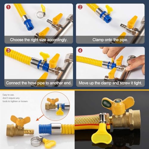 15-Pack Stainless Steel Hose Clamps (Yellow), Adjustable Thumb Screw Key Style Worm Gear Hose Clamps, Fuel Line Clamps,For Plumbing and Automotive Applications ([8-12mm(0.315-0.472 inches])