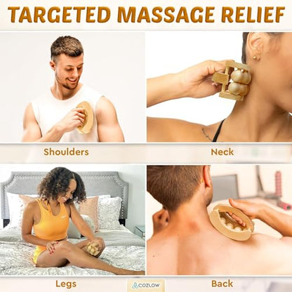 COZLOW - Wooden Massage Ball Roller - Handheld Rolling Massager for Back, Neck, Arm & Leg Muscles - Supports Lymphatic Drainage - May Help Reduce Cellulite Appearance - Pain Relief & Relaxation - color: Wood