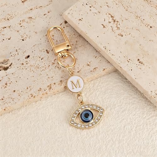 XGALBLA Small Evil Eye Keychains Initial Letter Key Chains for Women Men Car Key Bag Purse Charm- Good Luck Amulet Protection - color: Evil Eye 2-m