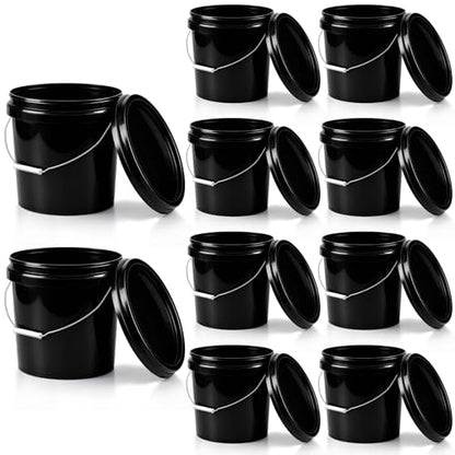 Mumufy 10 Pcs 3.5 Gallon Round Food Grade Bucket with Lid Plastic Buckets Pail with Handle Lid Heavy Duty Buckets for Storing Dry Food Charcoal Camping Fishing(Black) - color: Black, style: Round