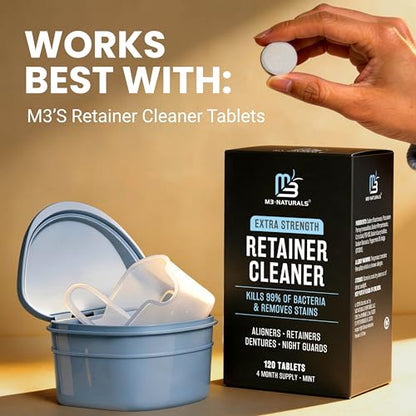 Denture Bath Case and Retainer Case, Denture Bath Cup for Invisalign Retainers Mouthguards Dentures Cleaner Kit with Strainer Spill-Free Portable Retainer Cleaner Case by M3 - size: 1 Count (Pack of 1)