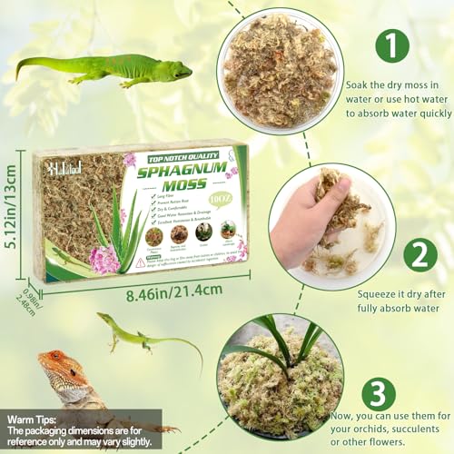 Halatool 10 OZ Sphagnum Moss for Plants, 14 QT Long Fiber Dried Orchid Moss | Drainage & Moisture Retention, Natural Moss for Ferns, Succulents, Carnivorous, Orchid Repotting, Terrariums, Reptile Bedding - size: 14 qt (0.6 lbs)