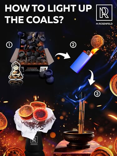 Charcoal Discs to Burn Incense - 30 pcs Charcoal for Incense Burning - 33 mm Most Quick Light Coals Tablets by M. ROSENFELD - 33 mm Resin Burner Rolls – Pack of 30 Instant Fire Coal Tablets - color: 30 Charcoal Discs