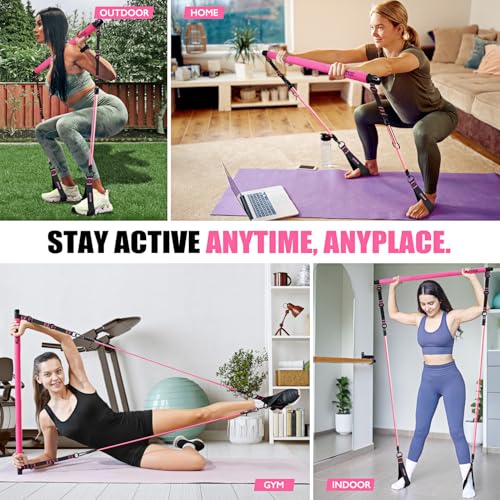 KUTIZE Pilates Bar Kit with Resistance Bands, Pilates Equipment, Multifunctional Pilates Bar for Women & Men, Pilates kit for Hip, Back, Arm, Full-Body Workouts, Home Gym Strength Training Equipment - style: Pink