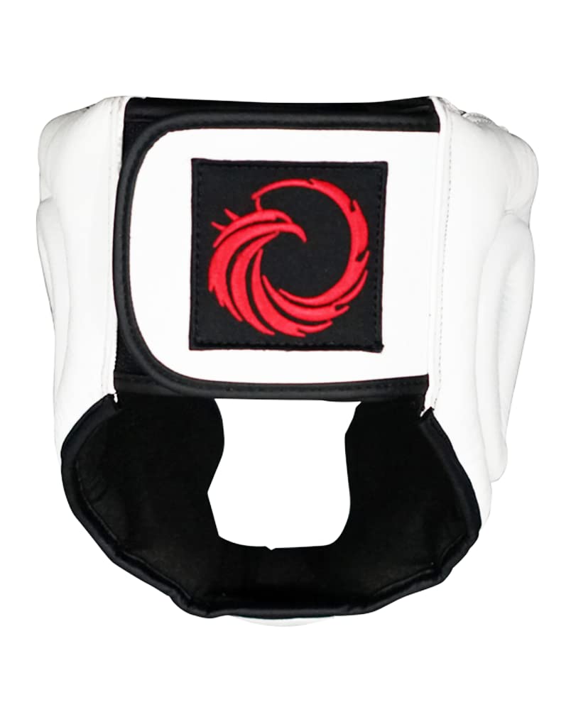 Flight Headgear w/Cheek and Chin Support, Leather Sparring Headgear, Boxing, MMA, Muay Thai Kickboxing, Mixed Martial Arts, UFC - color: White, size: Large