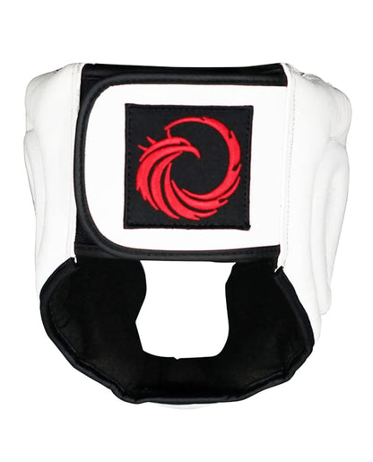 Flight Headgear w/Cheek and Chin Support, Leather Sparring Headgear, Boxing, MMA, Muay Thai Kickboxing, Mixed Martial Arts, UFC - color: White, size: X-Large