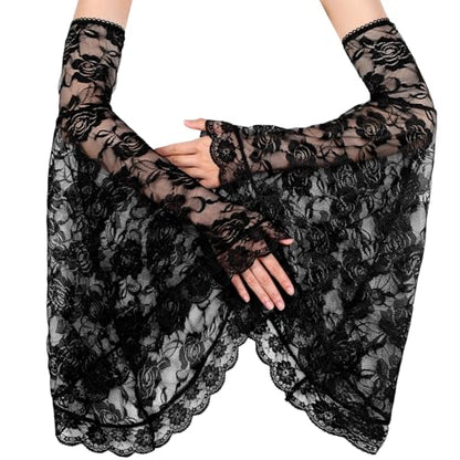 Lusofie Black Lace Sleeves Gothic Victorian Lace Arm Sleeve Vampire Sleeves