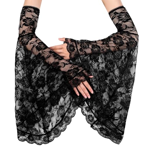 Lusofie Black Lace Sleeves Gothic Victorian Lace Arm Sleeve Vampire Sleeves
