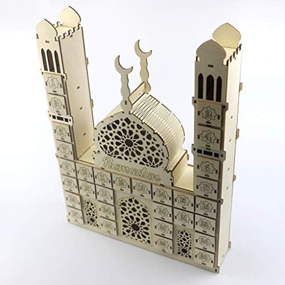 Ramadan Countdown Calendar, Wooden Ramadan Advent Countdown Calendar, Wooden Drawer Muslim Ramadan Decoration for Home Office Table Eid Party Decor