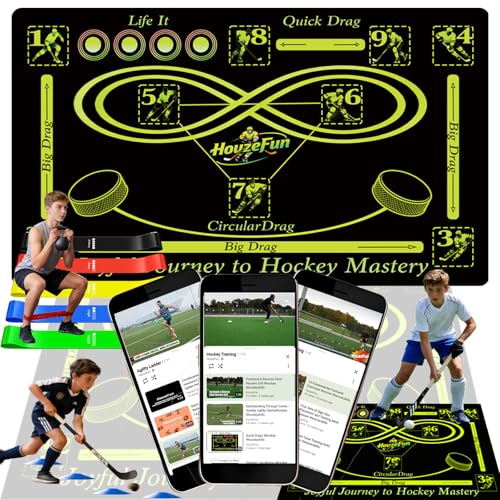Hockey Training Equipment, Non-Slip Dribbling Training Mat, Field Trainer | Hockey Field Trainer, Practice Aids to Improve Speed, Ball Control and Coordination, Includes Resistance Bands and Cones - size: 31"*47"