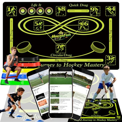 Hockey Training Equipment, Non-Slip Dribbling Training Mat, Field Trainer | Hockey Field Trainer, Practice Aids to Improve Speed, Ball Control and Coordination, Includes Resistance Bands and Cones - size: 31"*47"