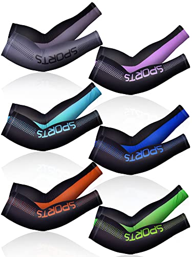 JenPen 6 Pairs Arm Sleeve UV Sun Protection Sleeves Cooling Sports Sleeve Anti Slip Ice Silk Warmers Arm Covers for Men Women - color: Bright Color