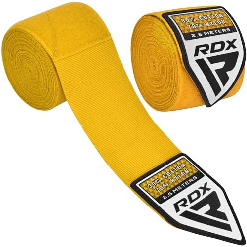 RDX Boxing Wraps Kids 2.5M Inner Gloves, Elasticated Thumb Loop Bandages, Junior Under Mitts Hand Fist Protector Wrist Support Straps, Muay Thai MMA Kickboxing Martial Arts Speed Bag Punching Training - color: YELLOW