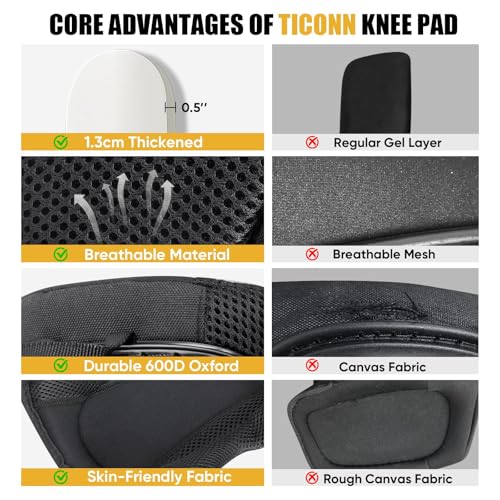 TICONN Gel Knee Pads for Work, Professional Heavy Duty Work Knee Pads for Men with Soft Foam and Gel Cushion for Men Construction, Garden, Flooring (Black/Yellow)
