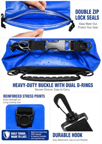 Freegrace Waterproof Dry Bag Set of 3 - Submersible Dry Sack with Double Zip Lock Seals - Includes Waist Pouch & Phone Case - Perfect for Kayaking, Swimming, Boating & Rafting (Navy Blue, 20L) - color: Navy Blue, size: 20L, style: Without Window