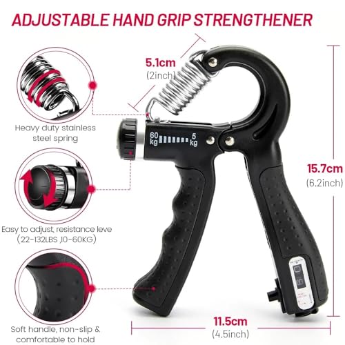 Adjustable Hand Grip Strength Strengthener Trainer Full Set with Counter Wrist Forearm and Hand Exerciser for Muscle