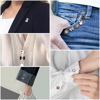 194pcs Pearl Brooch Buttons, No Sew Instant Removable Reusable Cover Up Buttons Pins, Rhinestone Brooch Pins for Women Fashion, Replacement Safety Button for Pant Waist Shirt Dress Sweaters Coat Shawl
