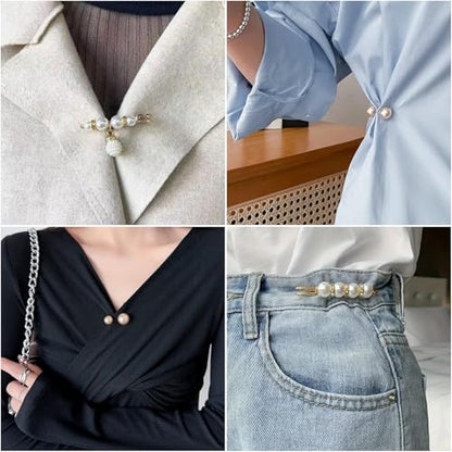 110 PCS Pearl Brooch Sock Charms Pins for Women Gold Rhinestone Junk Sock Charms Pins Sock Accessories Pant Waist Tightener for Women Hat Sweater Shirt Pant - color: Gold