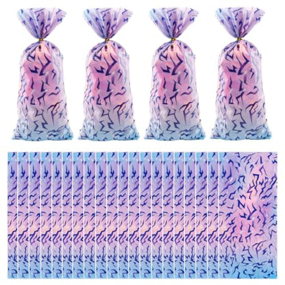 LERCTH Kpop Cellophane Bags with Gradient Abstract Pattern, Iridescent Purple Blue Plastic Treat Bags with Twist Ties for Party Favors - color: Kpop goodie bags 50 packs