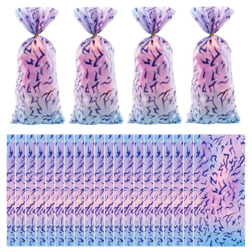 LERCTH Kpop Cellophane Bags with Gradient Abstract Pattern, Iridescent Purple Blue Plastic Treat Bags with Twist Ties for Party Favors - color: Kpop goodie bags 50 packs