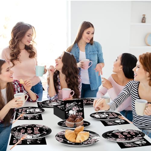 Qyeahkj 100 Pcs 50th Birthday Party Supplies Death to My 40s Paper Plates and Napkins Set Black Rose Gold Rip to My 40s Disposable Tableware Decorations for Women Forties Funeral Youth Serve 25 Guests - style: 50th Birthday